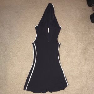 dark blue tight romper with hood, size medium